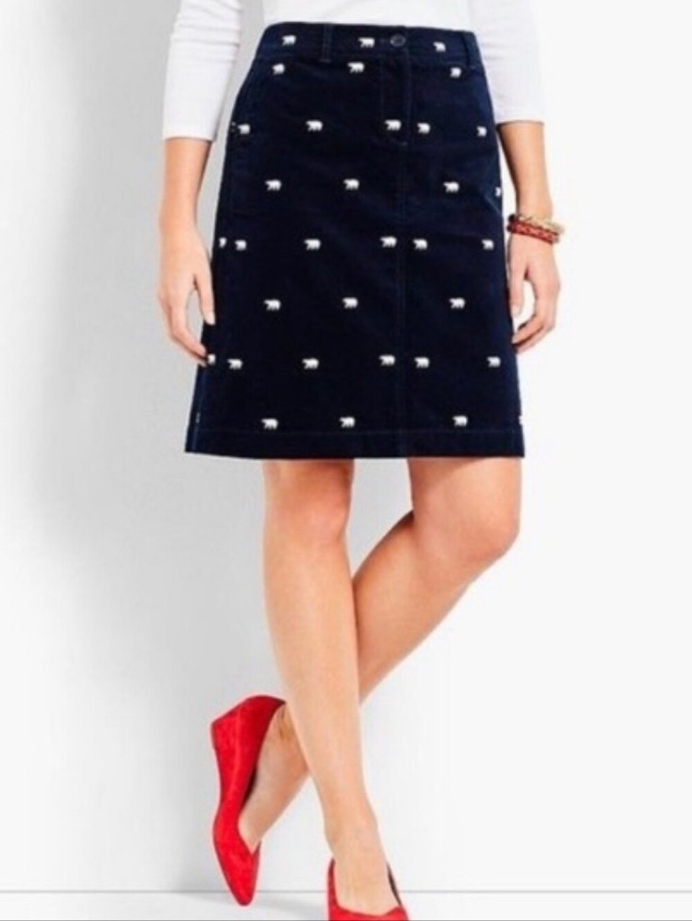 Talbots Polar Bear Navy Velvet Skirt